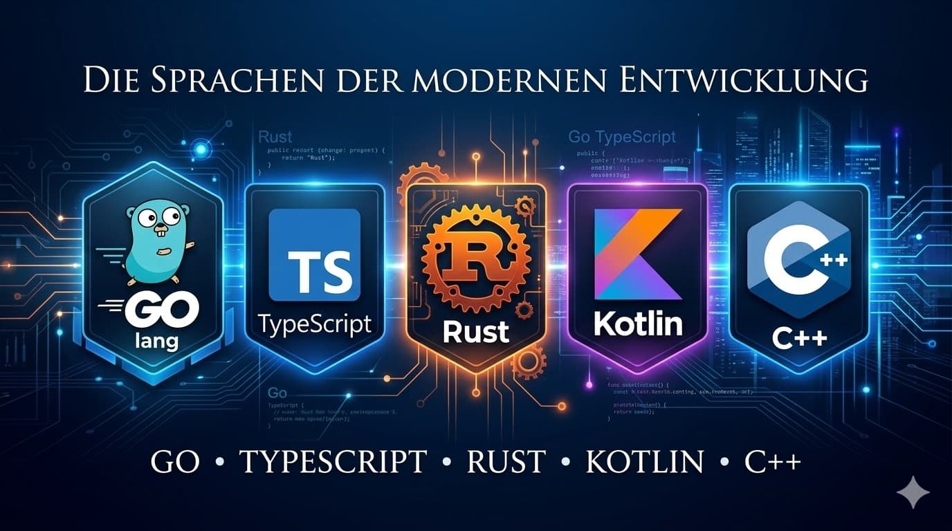 Bild welches die Sprachen Go, TypeScript, Rust, Kotlin und C++ nochmals beinhaltet